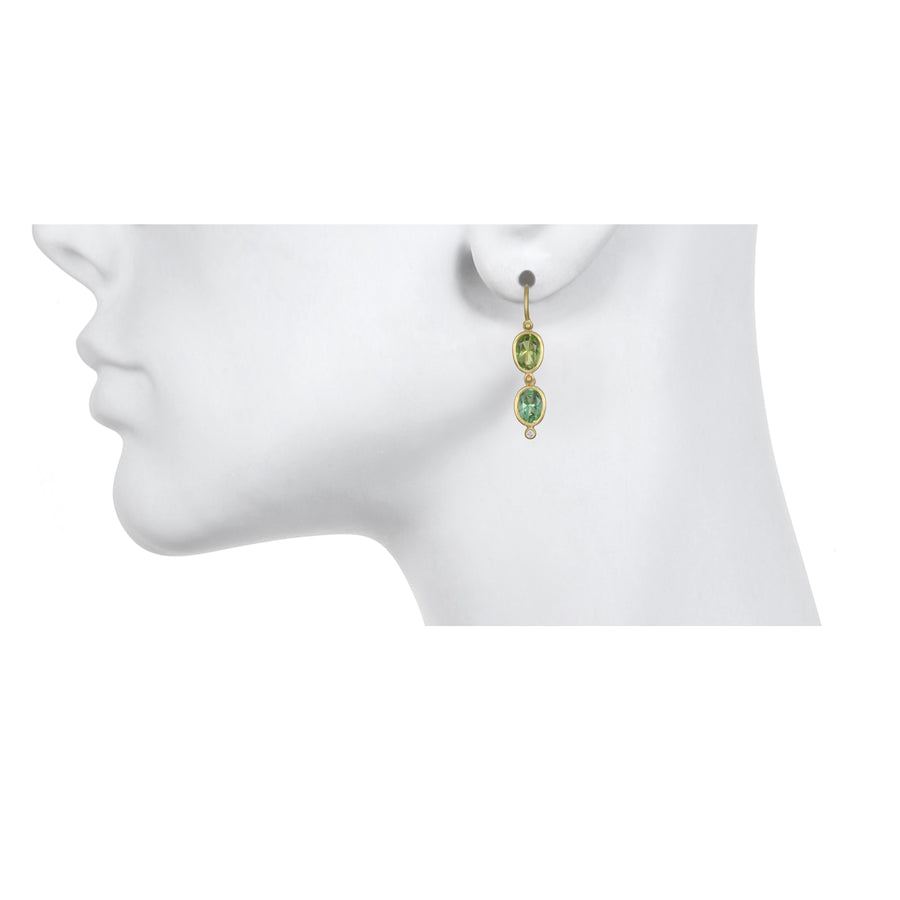 Hinged Blue Green Beryl and Diamond Earrings