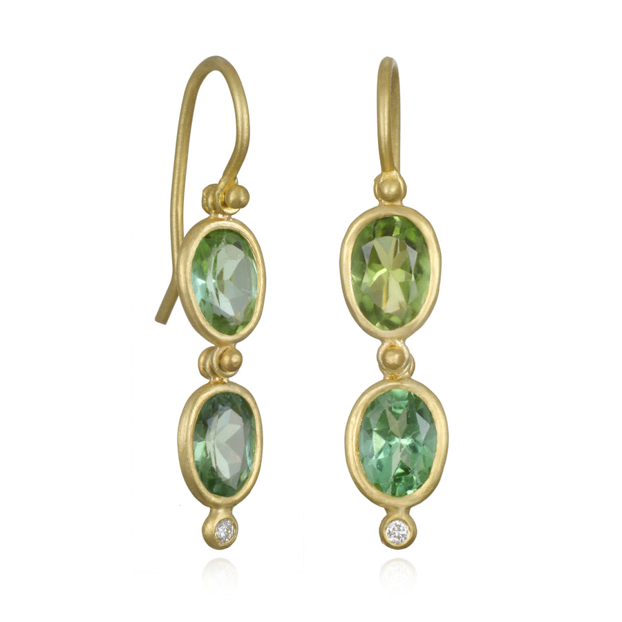Hinged Blue Green Beryl and Diamond Earrings