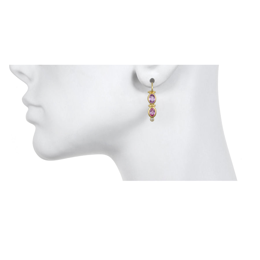 18 Karat Gold Hinged Purple Pink Sapphire and Diamond Earrings