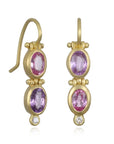 18 Karat Gold Hinged Purple Pink Sapphire and Diamond Earrings