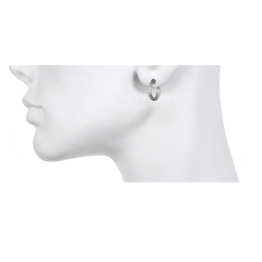 Platinum Burnished Diamond Hinged Hoops - Small