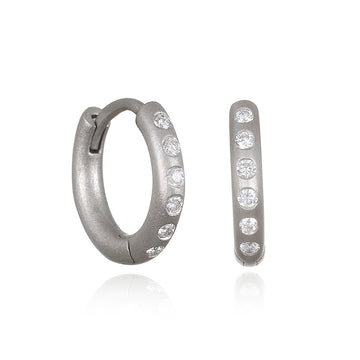 Platinum Burnished Diamond Hinged Hoops - Small