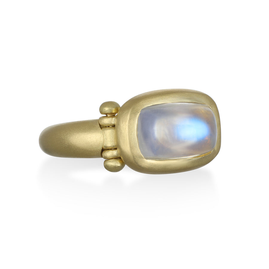 18 Karat Gold Hinged Rectangle Ceylon Moonstone Ring