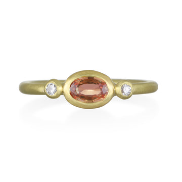 18 Karat Peach Sapphire and Diamond Stack Ring