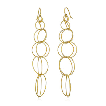 18 Karat Gold Extra Long Double Loop Twist Earrings