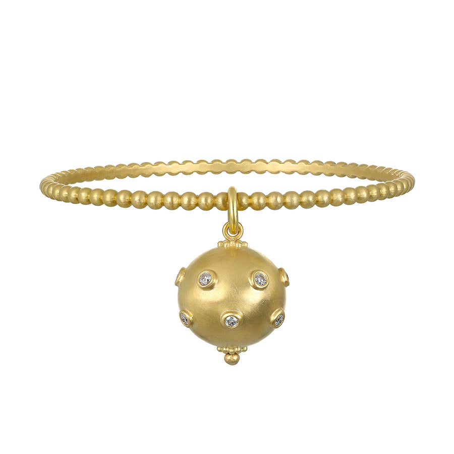 18 Karat Gold Bangle with Diamond Granulation Ball Charm