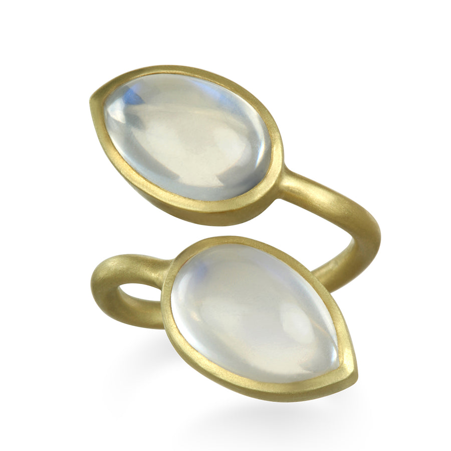 18 Karat Gold Double Pear Shape Moonstone Ring