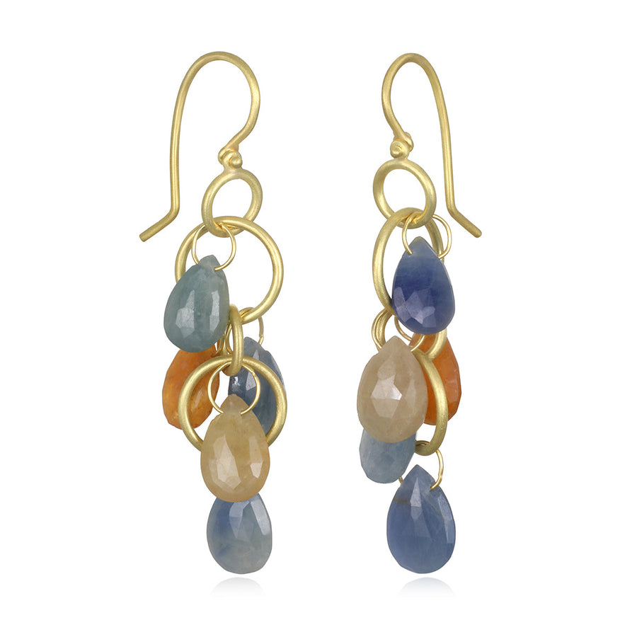 18K Gold Multi-Loop Light Umba Sapphire Briolette Earrings