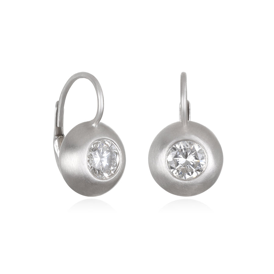 Platinum and Diamond Dome Leverback Earrings