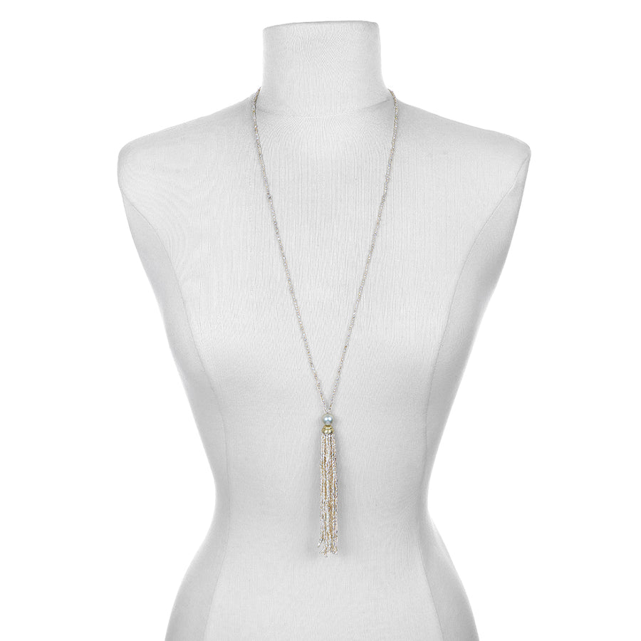 18 Karat Gold Natural Keshi Pearl Necklace with Tassel