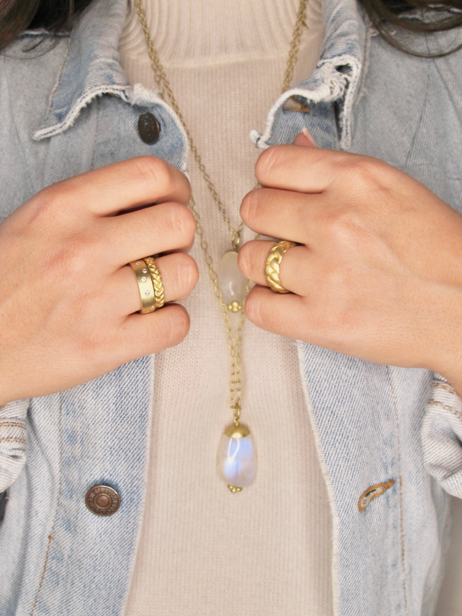 18 Karat Gold Moonstone Nugget Pendant and Chain