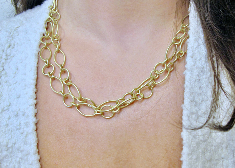 18 Karat Gold Handmade Marquise Link Chain 22"