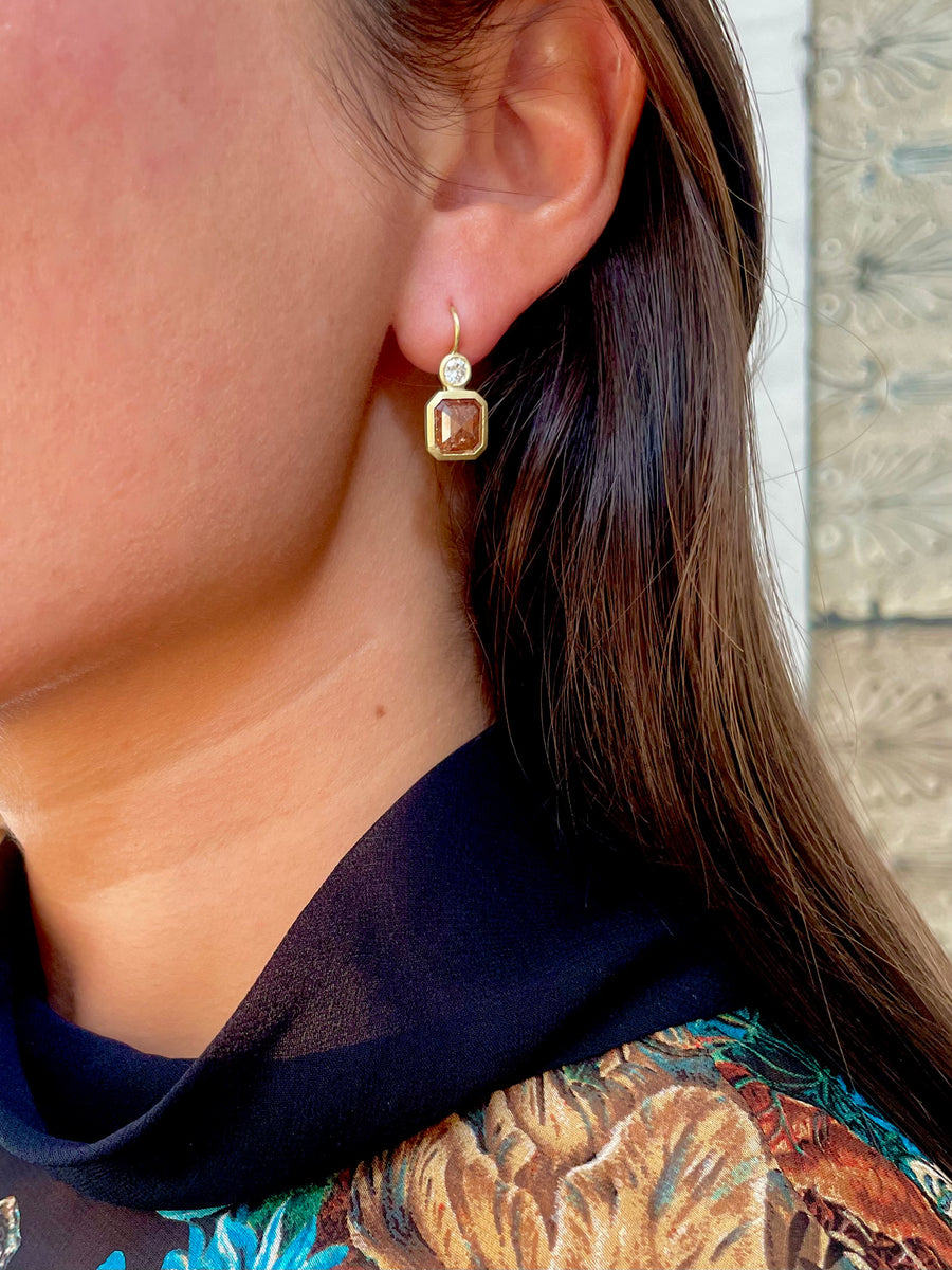 18 Karat Gold Handmade Blush-Colored Milky and White Diamond Hinged Earrings