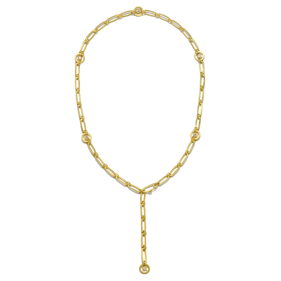 18 Karat Gold Paperclip Lariat Necklace With Diamond Links