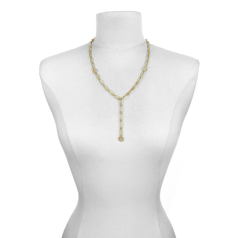 18 Karat Gold Paperclip Lariat Necklace With Diamond Links