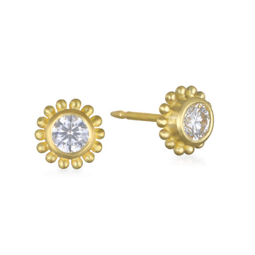 18 Karat Gold Diamond Granulation Stud Earrings