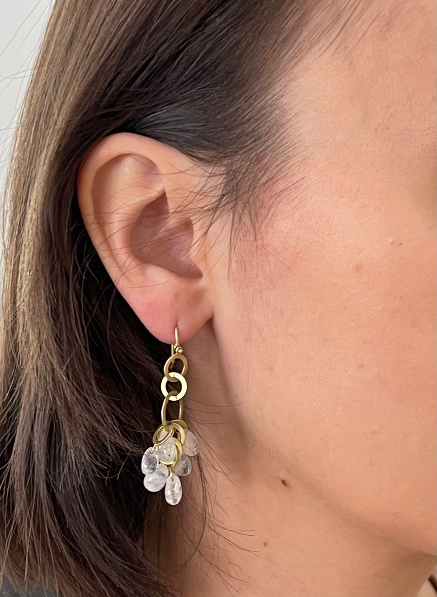 18 Karat Gold Moonstone Briolette Cluster Earrings