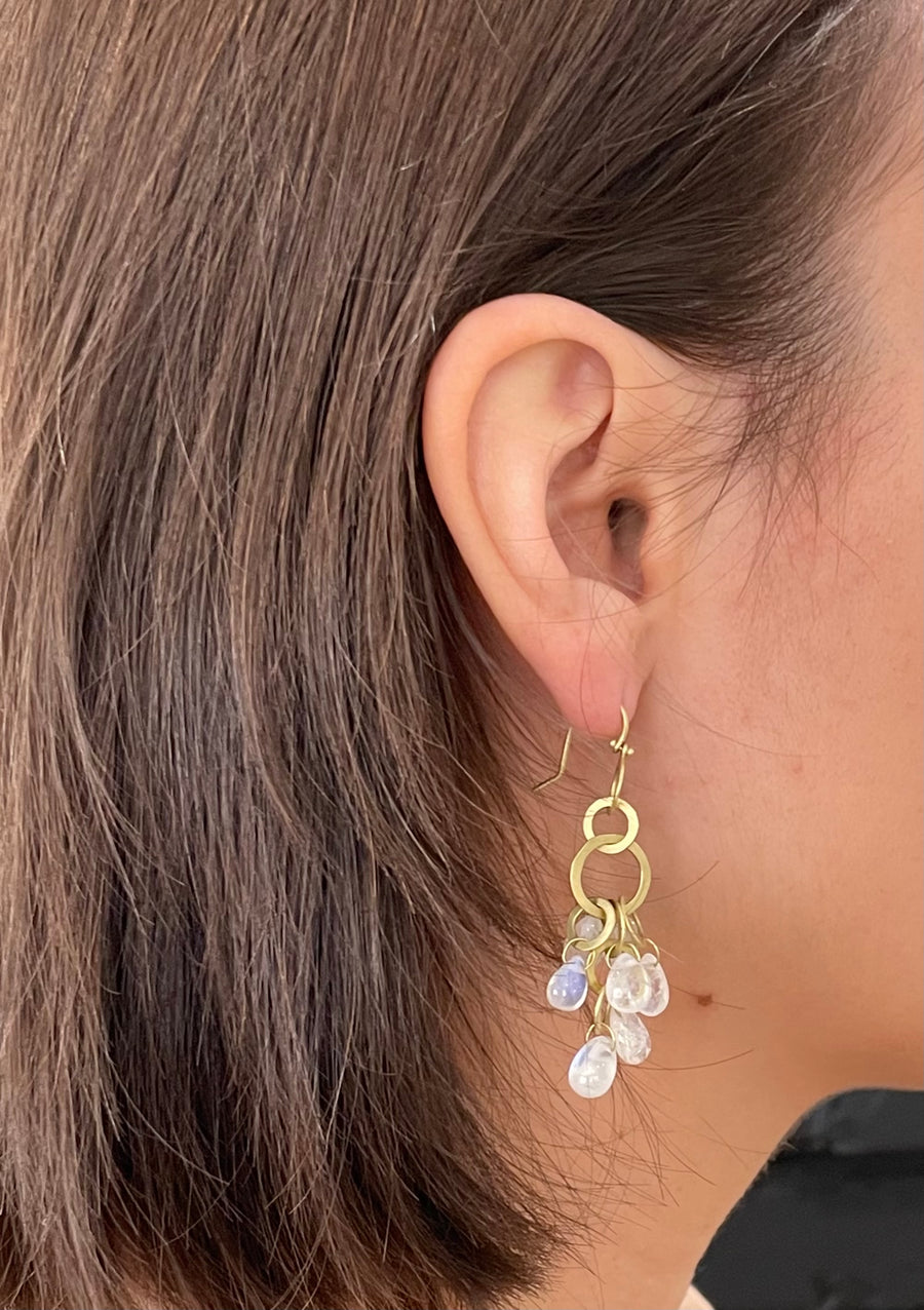 18 Karat Gold Moonstone Briolette Cluster Earrings