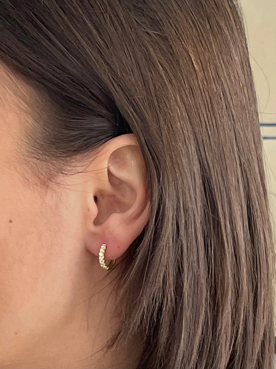 18 Karat Gold Micro Pave Diamond Hinged Hoops - Small