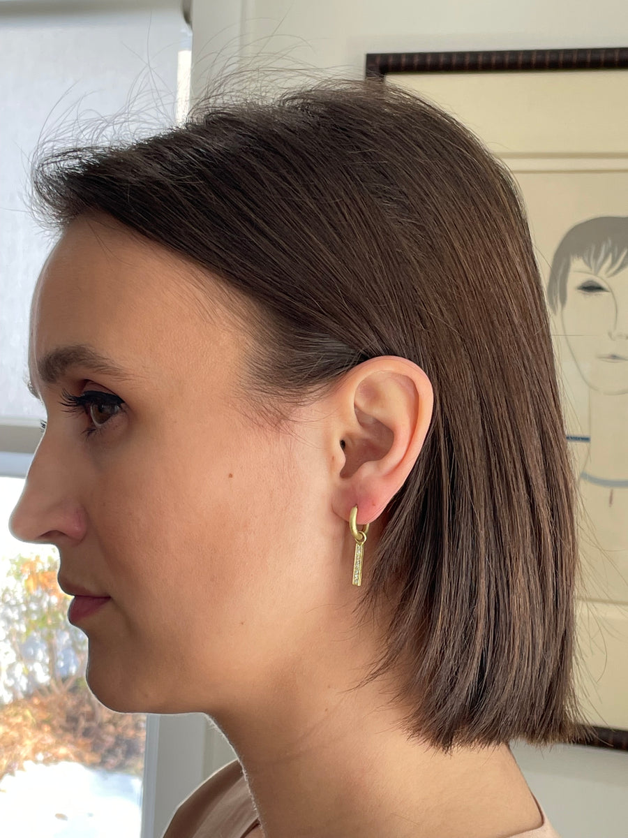 18 Karat Gold Diamond Pave Bar Drops