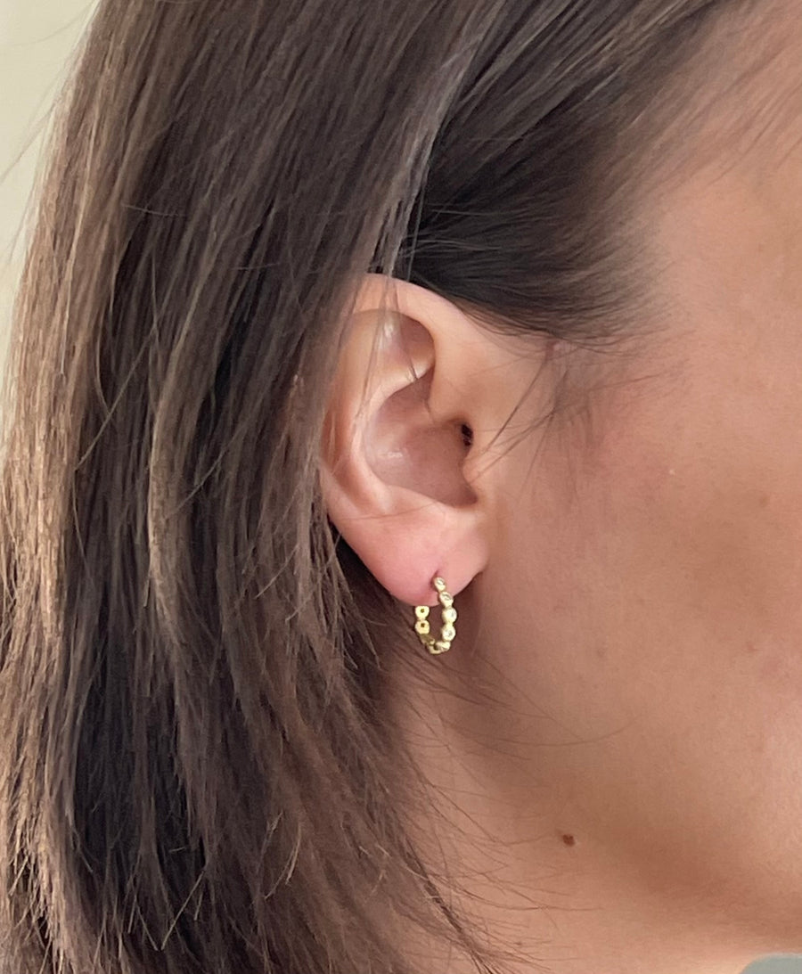 18 Karat Gold Diamond Granulation Huggy Hoops with Posts