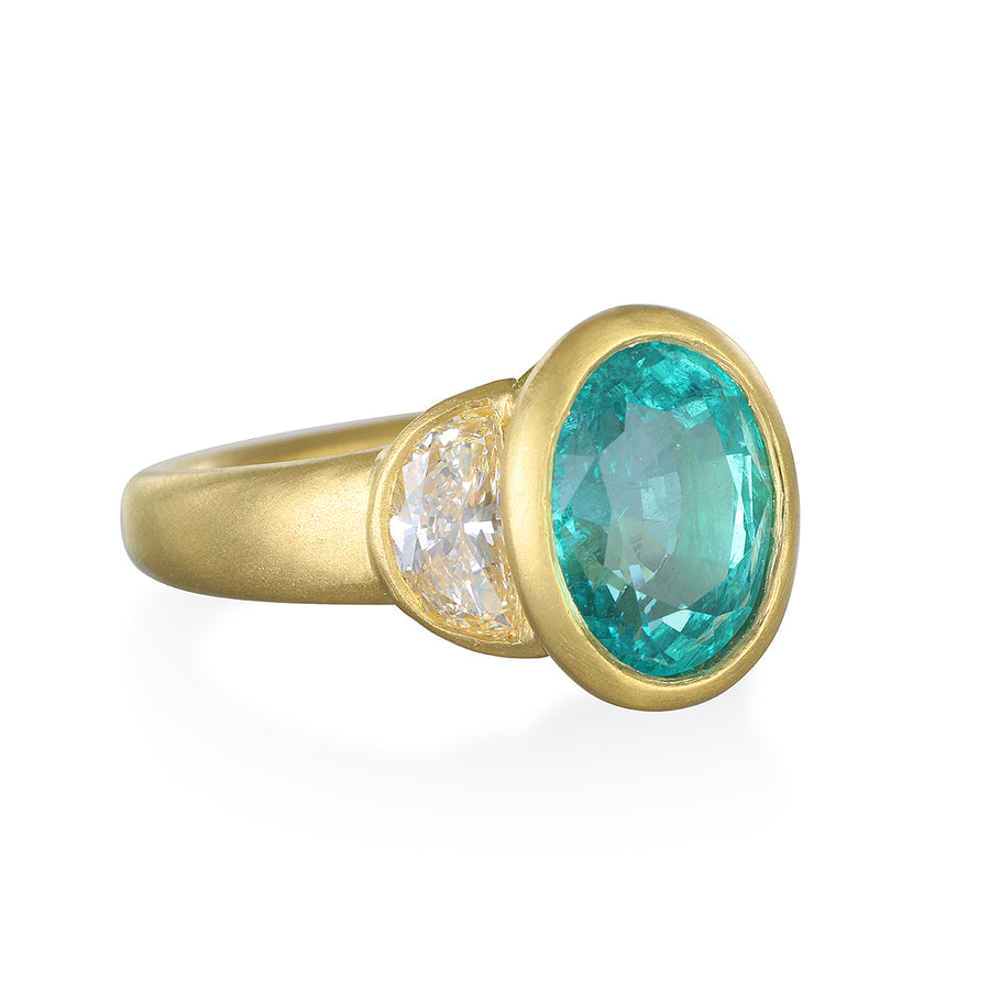 Emerald and Diamond Three Stone Ring