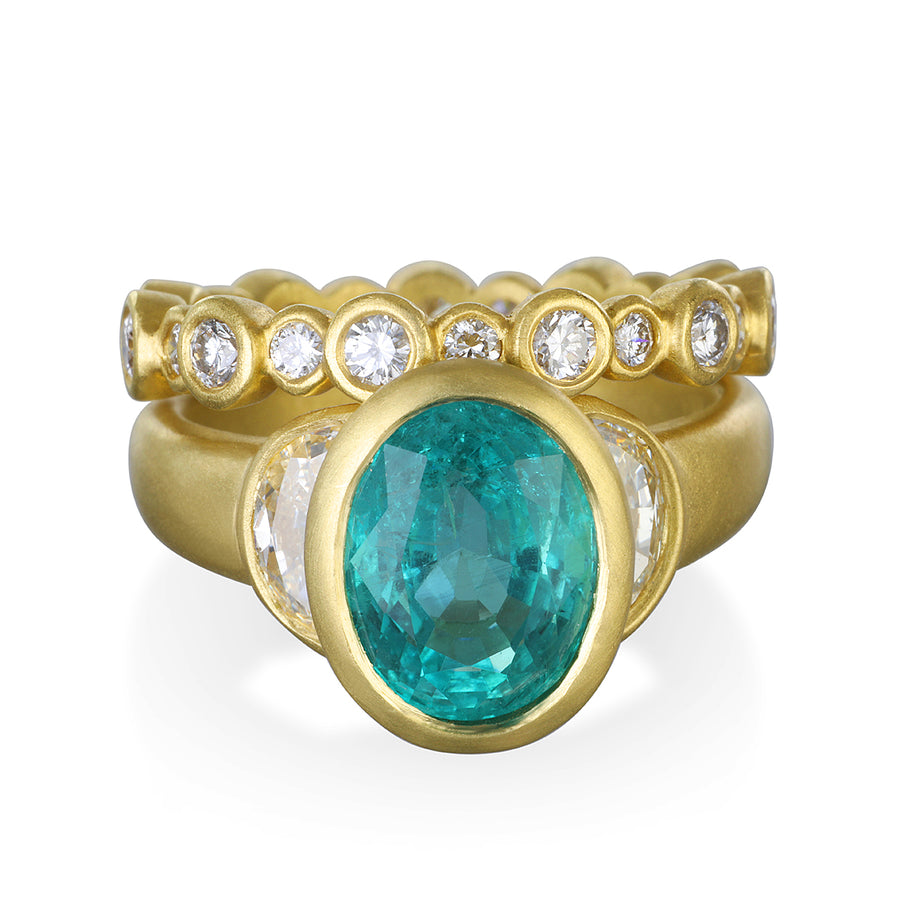 Emerald and Diamond Three Stone Ring