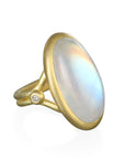 18 Karat Gold Oval Moonstone and Diamond Ring