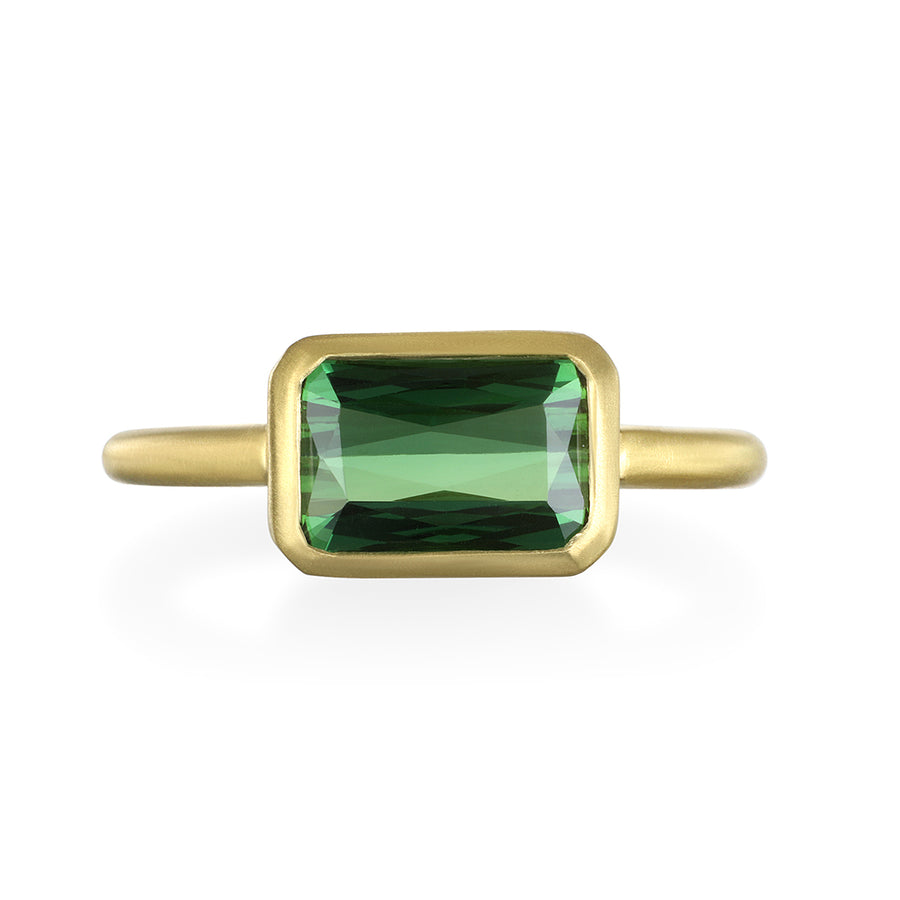 French Cut Green Tourmaline Bezel Ring