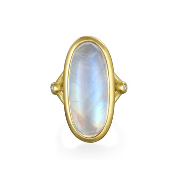 18 Karat Gold Long Oval Moonstone Diamond Ring