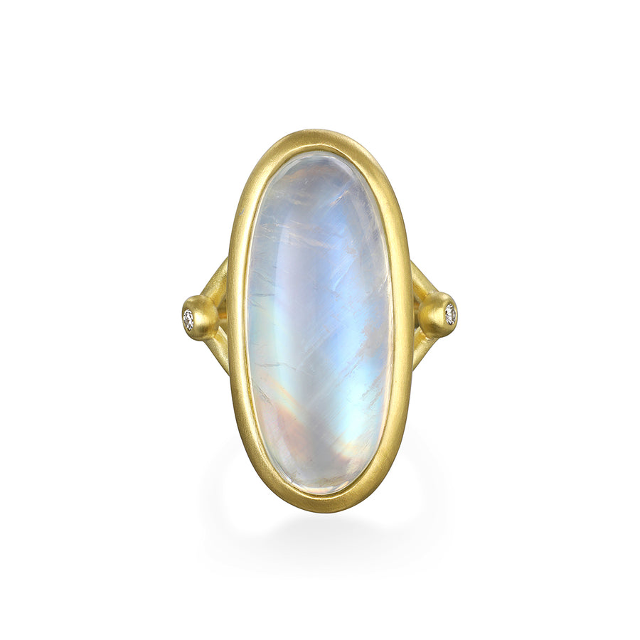 18 Karat Gold Long Oval Moonstone Diamond Ring
