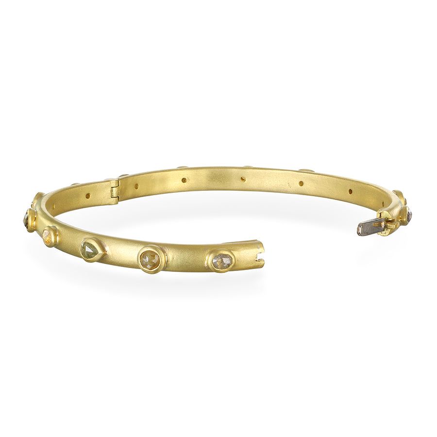 18 Karat Gold Milky Diamond Hinged Bangle