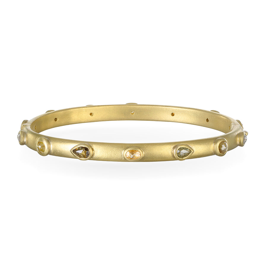 18 Karat Gold Milky Diamond Hinged Bangle