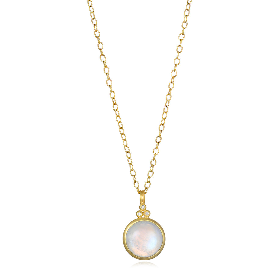 Round Moonstone Pendant with Triple Diamond Granulation Beads