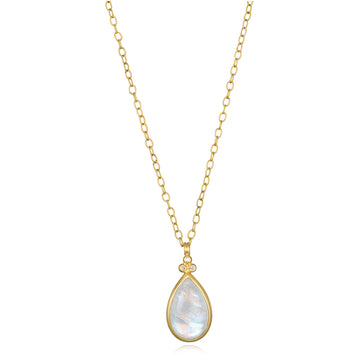 18 Karat Gold Teardrop Moonstone Pendant with Triple Diamond Granulation Beads