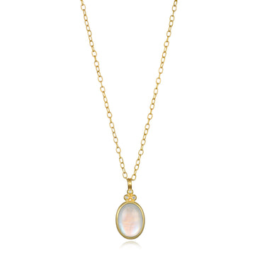 18 Karat Gold Oval Moonstone Pendant with Triple Diamond Granulation Beads