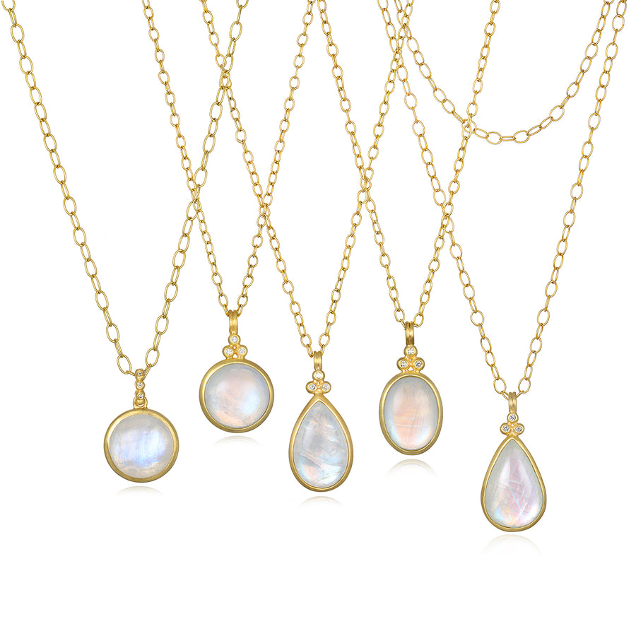 18 Karat Gold Oval Moonstone Pendant with Triple Diamond Granulation Beads
