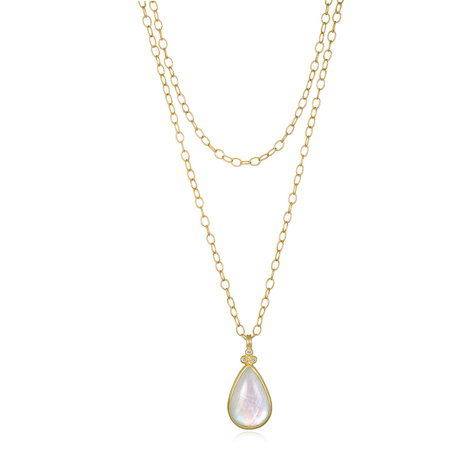 Teardrop Moonstone Pendant with Triple Diamond Granulation Beads