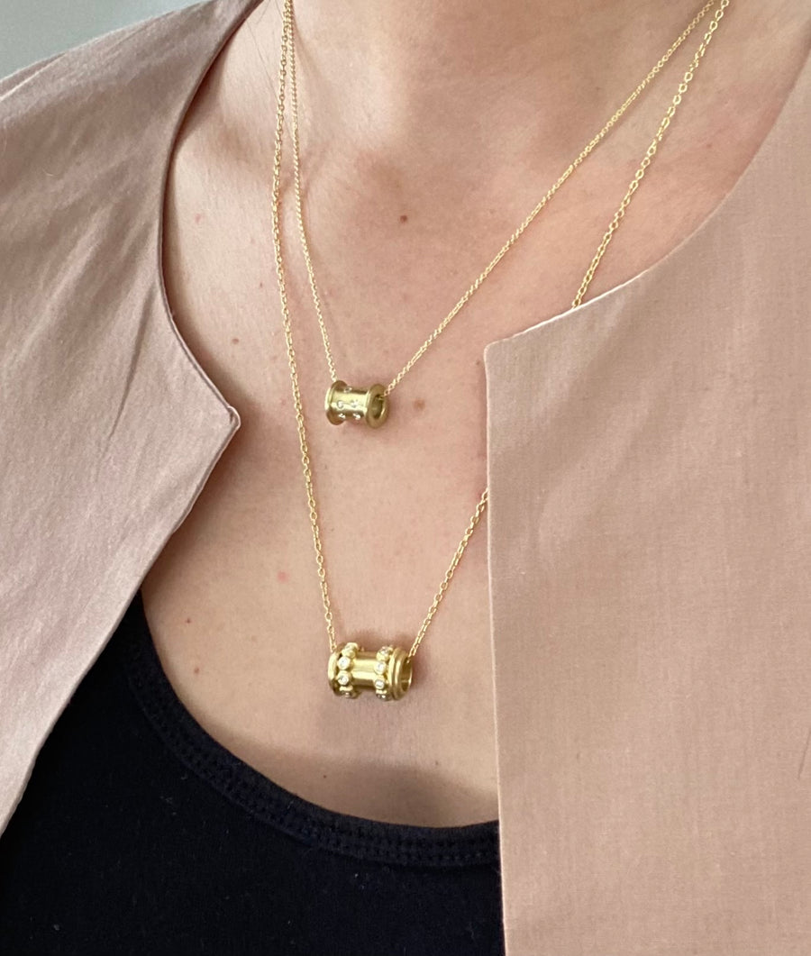 18 Karat Gold Diamond Granulation Spool Charm