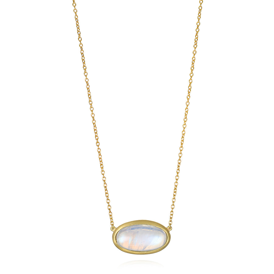 18 Karat Gold  Oval Moonstone Pendant Necklace