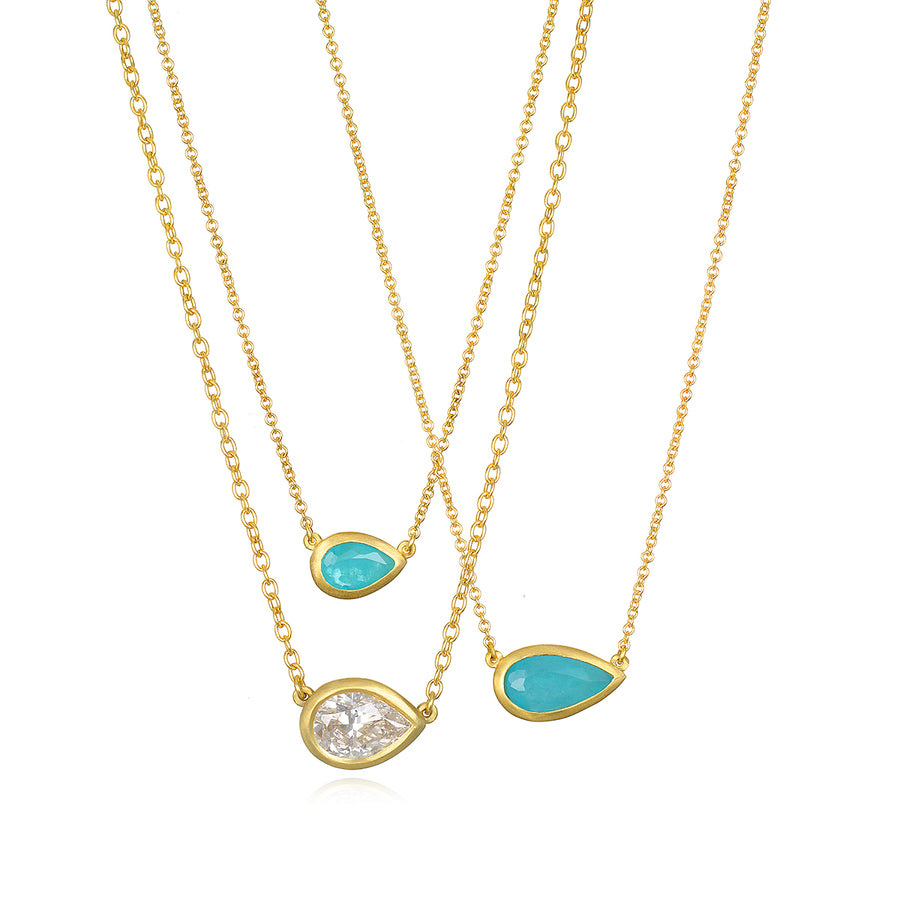 Paraiba Tourmaline Pear Shape Bezel Necklace