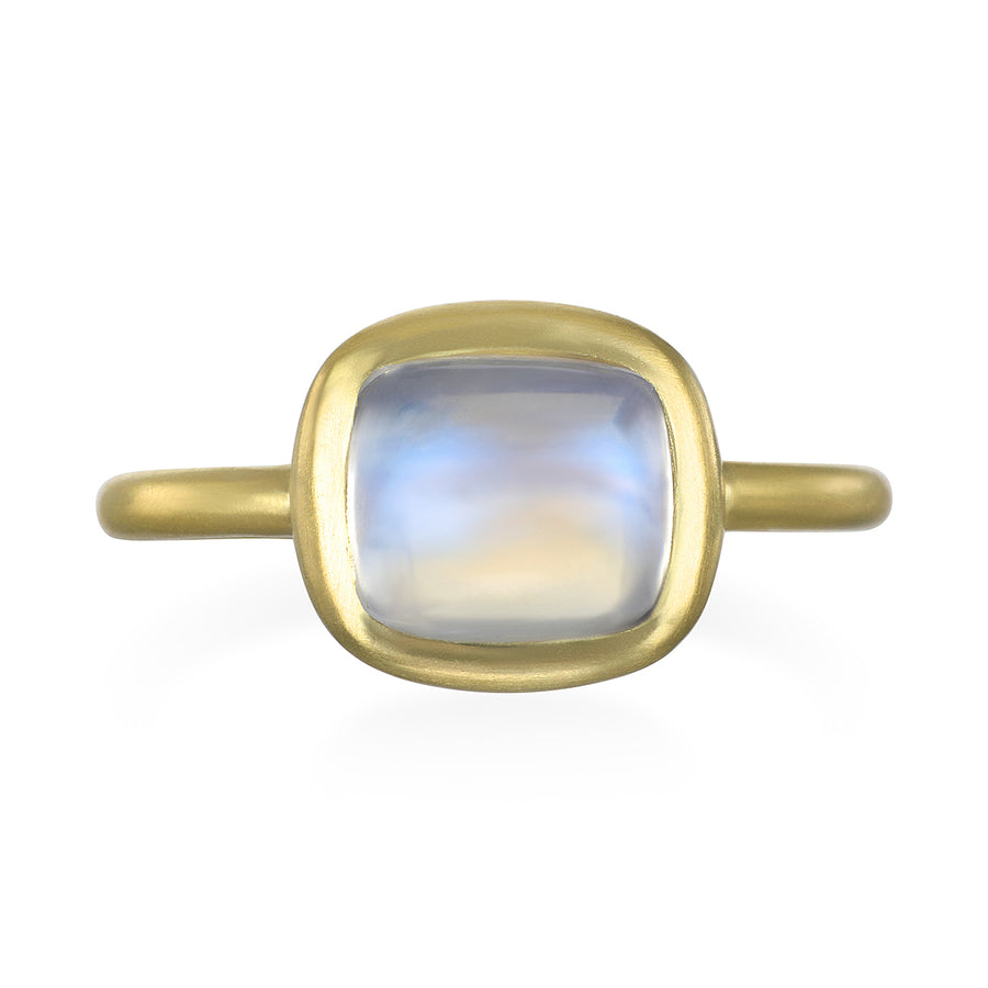 18 Karat Gold Cushion Cut Moonstone Bezel Ring