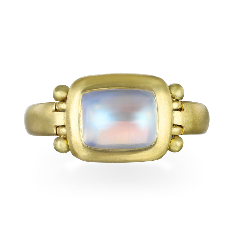 18 Karat Gold Cushion Cut Moonstone Hinge Ring
