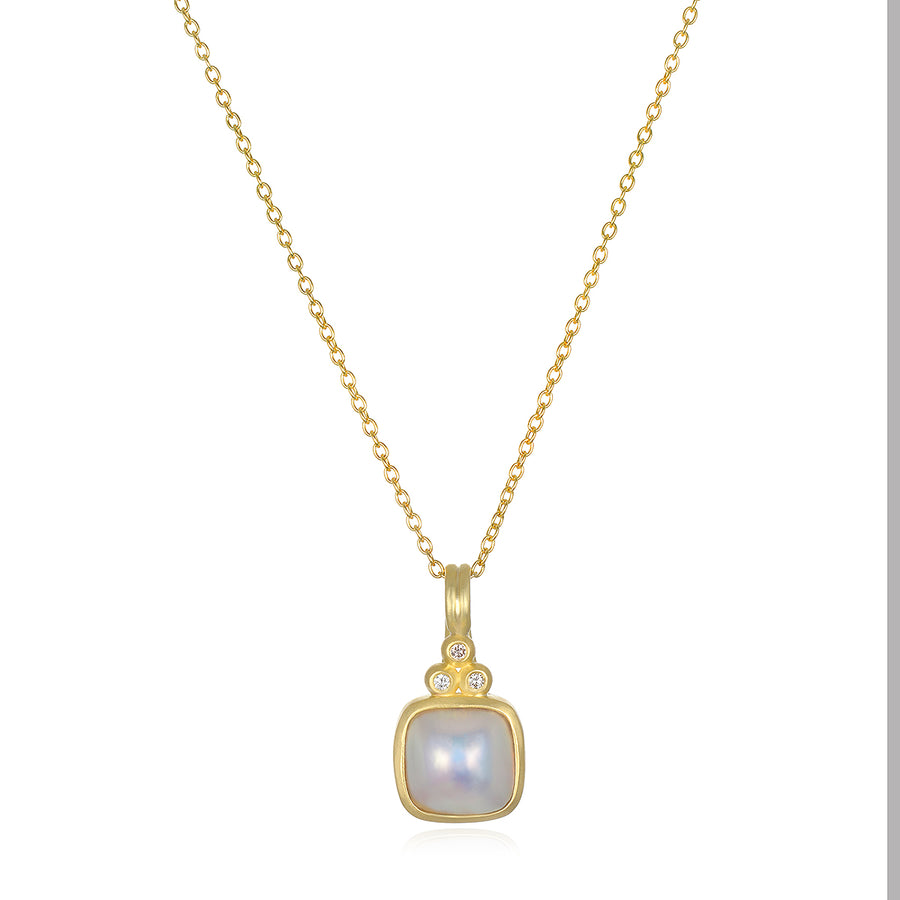 18 Karat Gold Mabe Pearl and Diamond Pendant