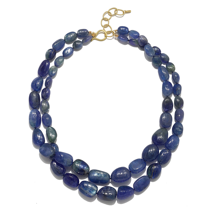 18 Karat Gold Tanzanite Double Strand Bead Necklace