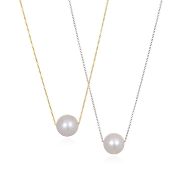18 Karat Gold and White Gold Freshwater Pearl Slide Necklaces - Sold Individually