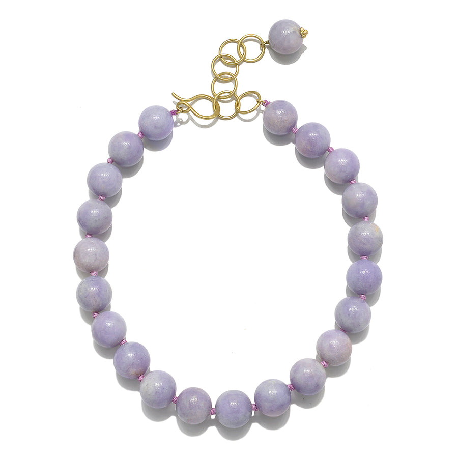 18 Karat Gold Lavender Jade Bead Necklace