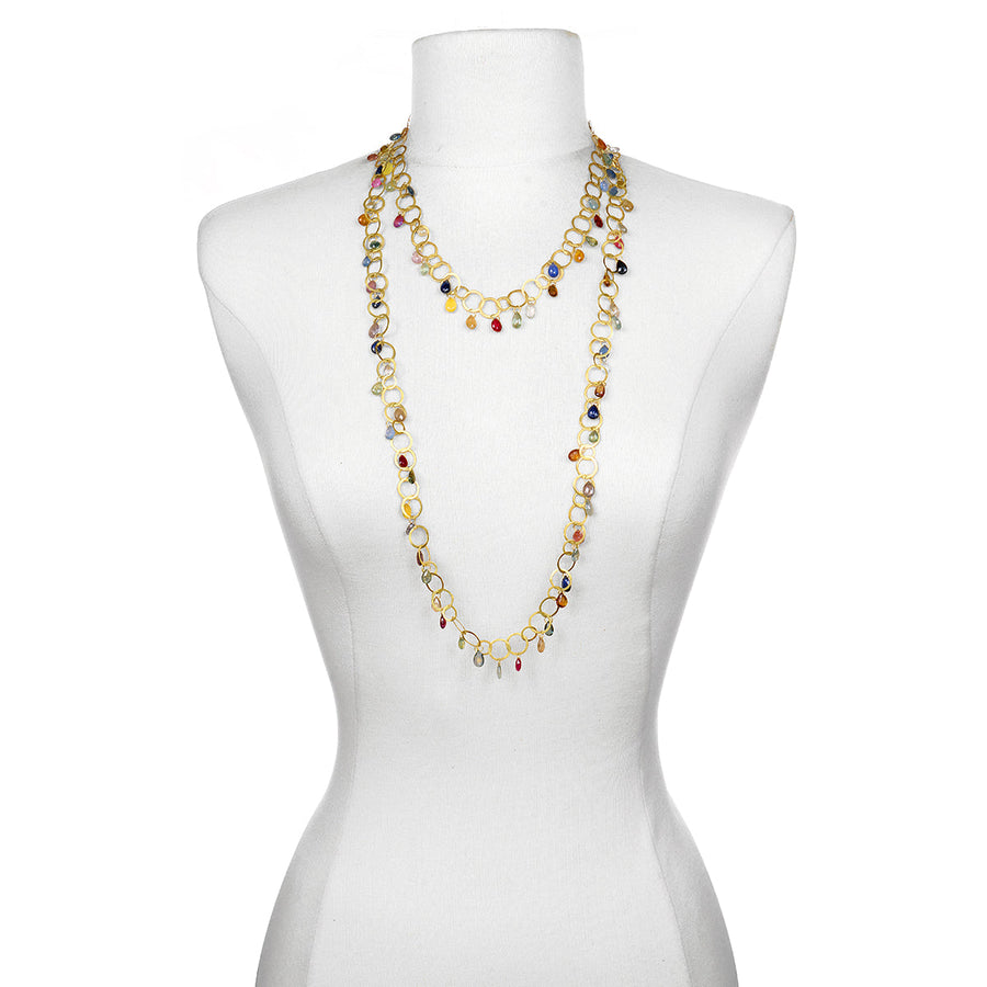 18 Karat Gold Umba Rainbow Sapphire Fringe Necklace - 21.5"