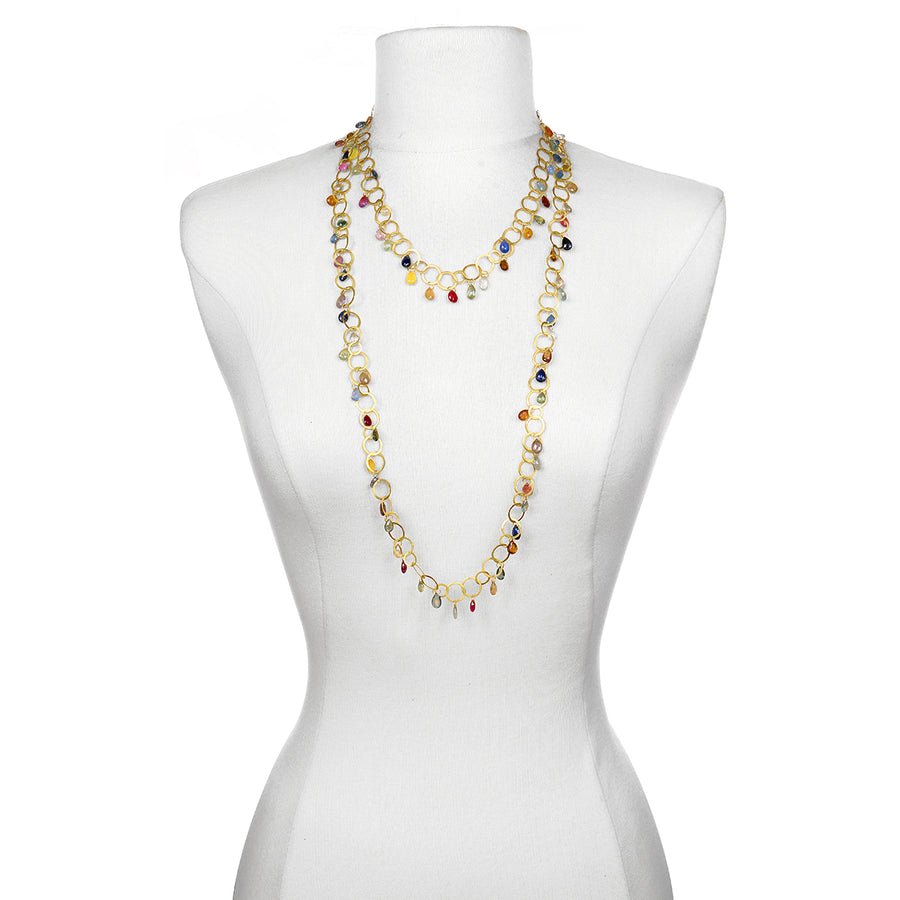 18 Karat Gold Umba Rainbow Sapphire Fringe Necklace - 36"