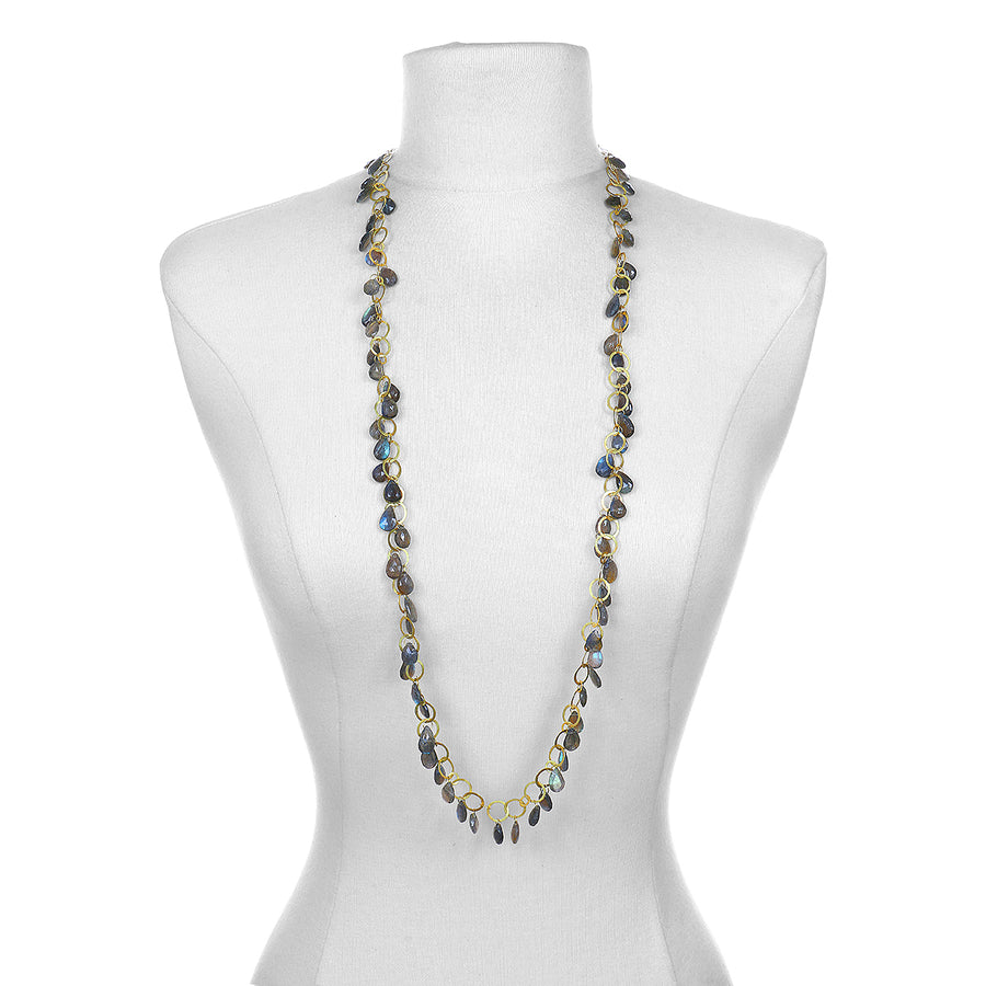 18 Karat Gold Labradorite Briolette Fringe Necklace